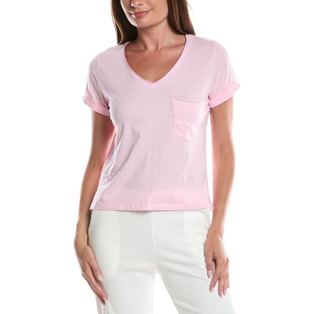 Knit Riot Womens  Relaxed Pocket V-Neck T-Shirt, Pink